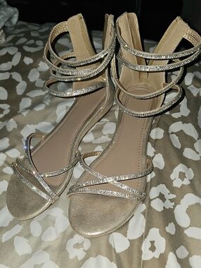 Dream Pairs Champagne Rhinestone Strappy Ankle-Wrap Heels